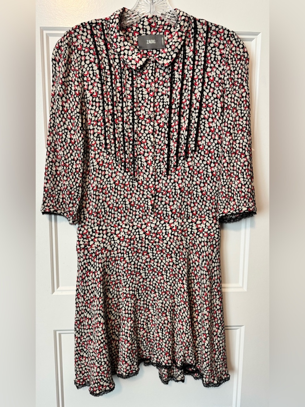 Zadig & Voltaire Raspail Print Coeur Dress M Heart Print Viscose Lace Trim Boho